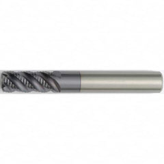 Kennametal - 5/8" Diam, Coarse Pitch, 1-1/4" LOC, 6 Flute Solid Carbide 0.04" Corner Radius Roughing End Mill - TiAlN Finish, 3-1/2" OAL, 5/8" Shank Diam, Single End, Centercutting, 45° Helix - Americas Industrial Supply