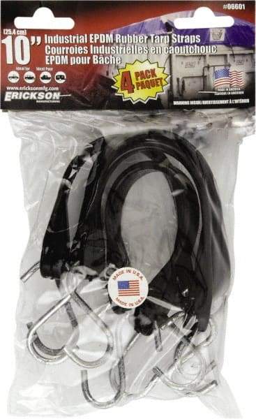 Erickson Manufacturing - Tarp Strap with S Hook - 10" OAL, Black - Americas Industrial Supply