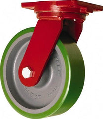 Hamilton - 10" Diam x 3" Wide x 12-1/2" OAH Top Plate Mount Swivel Caster - Polyurethane Mold onto Cast Iron Center, 3,000 Lb Capacity, Sealed Precision Ball Bearing, 6-1/8 x 7-1/2" Plate - Americas Industrial Supply