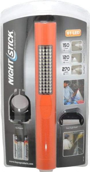 Bayco - White LED Bulb, 270 Lumens, Industrial/Tactical Flashlight - Orange Plastic Body, 4 AA Alkaline Batteries Included - Americas Industrial Supply