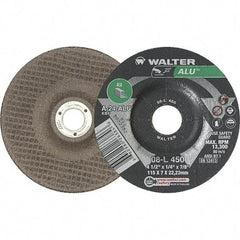 WALTER Surface Technologies - 24 Grit, 4-1/2" Wheel Diam, 1/4" Wheel Thickness, 7/8" Arbor Hole, Type 27 Depressed Center Wheel - Aluminum Oxide, 13,300 Max RPM - Americas Industrial Supply