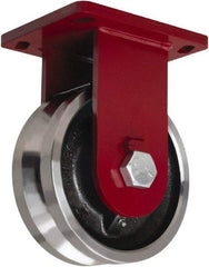 Hamilton - 8" Diam x 4" Wide, Iron Rigid Caster - 6,500 Lb Capacity, Top Plate Mount, 6-1/2" x 7-1/2" Plate, Straight Roller Bearing - Americas Industrial Supply