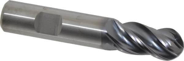 Kennametal - 5/8" Diam, 1-1/4" LOC, 4 Flute Solid Carbide Ball End Mill - AlTiN Finish, Single End, 3-1/2" OAL, 5/8" Shank Diam, Spiral Flute - Americas Industrial Supply