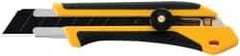 Olfa - Snap Utility Knife - 4.96" High Carbon Tool Steel Blade, Yellow & Black Elastomer & Fiber Reinforced Polymer Handle, 1 Blade Included - Americas Industrial Supply