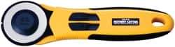 Olfa - Fixed Rotary Cutter - 1.77" Tungsten Tool Steel Blade, Yellow & Black ABS Plastic with Elastomer Inset Handle, 1 Blade Included - Americas Industrial Supply