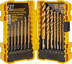 DeWALT - 1/16 to 1/2", 135° Point, Titanium Finish, High Speed Steel Jobber Length Drill Bit Set - Americas Industrial Supply