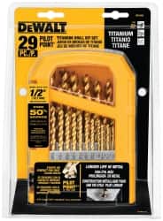 DeWALT - 1/16 to 1/2", 135° Point, Titanium Finish, High Speed Steel Jobber Length Drill Bit Set - Americas Industrial Supply
