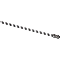 Made in USA - 1/4" Cut Diam, 1/4" Shank Diam, Cylinder with Radius Head Single Cut Burr - Carbide, 5/8" LOC, 6-3/4" OAL - Americas Industrial Supply