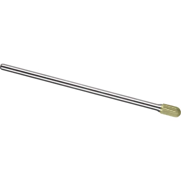 Made in USA - 1/2" Cut Diam, 1/4" Shank Diam, Cylinder with Radius Head Single Cut Burr - Carbide, 1" LOC, 7" OAL - Americas Industrial Supply