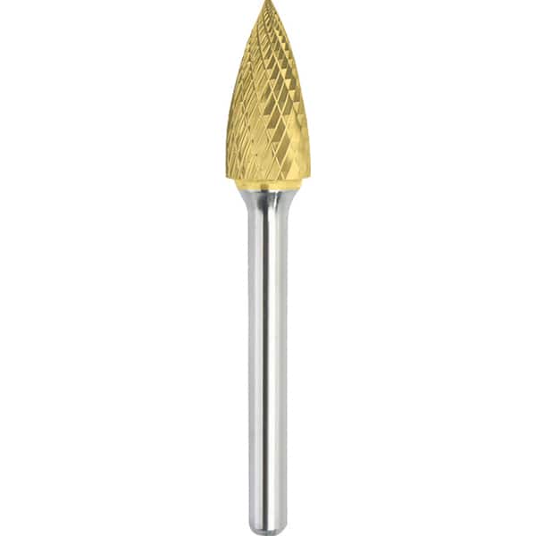 Made in USA - 8mm Cut Diam, 0.2362" Shank Diam, Tree Head Double Cut Burr - Carbide, 19mm LOC, 64mm OAL - Americas Industrial Supply