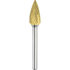 Made in USA - 3/4" Cut Diam, 1/4" Shank Diam, Tree Head Double Cut Burr - Carbide, 1-1/2" LOC, 3-1/4" OAL - Americas Industrial Supply