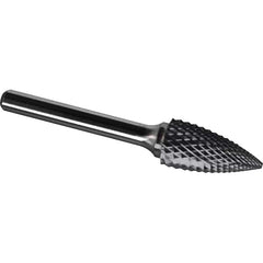 Made in USA - 5/16" Cut Diam, 1/4" Shank Diam, Tree Head Diamond Cut Burr - Carbide, 3/4" LOC, 2-1/2" OAL - Americas Industrial Supply
