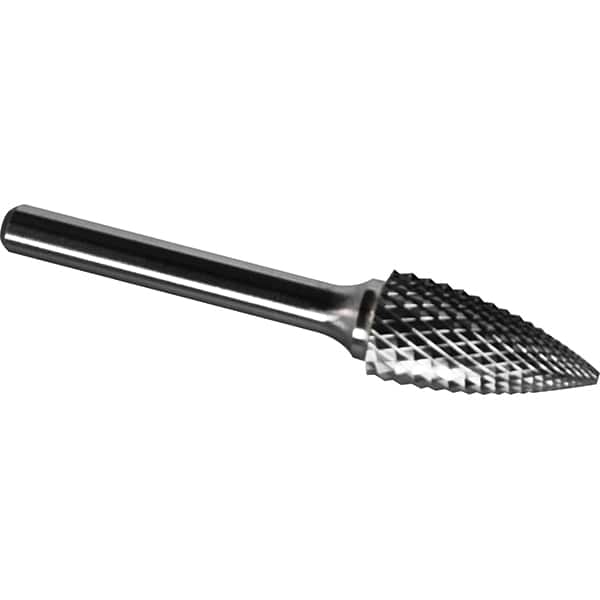 Made in USA - 3/8" Cut Diam, 1/4" Shank Diam, Tree Head Diamond Cut Burr - Carbide, 3/4" LOC, 2-1/2" OAL - Americas Industrial Supply