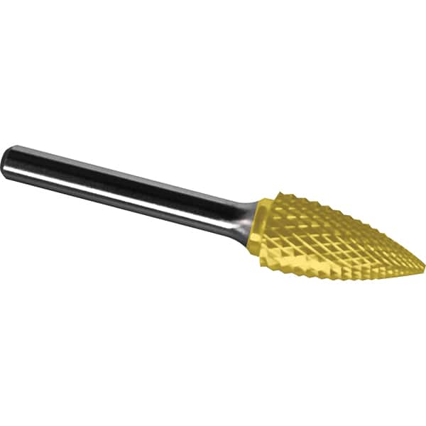 Made in USA - 1/4" Cut Diam, 1/8" Shank Diam, Tree Head Diamond Cut Burr - Carbide, 1/2" LOC, 2" OAL - Americas Industrial Supply