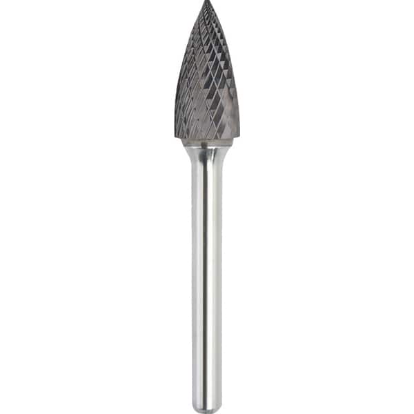 Made in USA - 9.5mm Cut Diam, 0.2362" Shank Diam, Tree Head Double Cut Burr - Carbide, 19mm LOC, 63mm OAL - Americas Industrial Supply