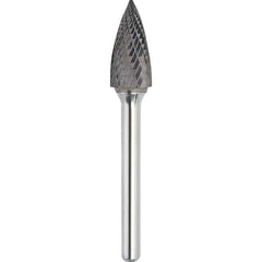 Made in USA - 9.5mm Cut Diam, 0.2362" Shank Diam, Tree Head Double Cut Burr - Carbide, 19mm LOC, 63mm OAL - Americas Industrial Supply