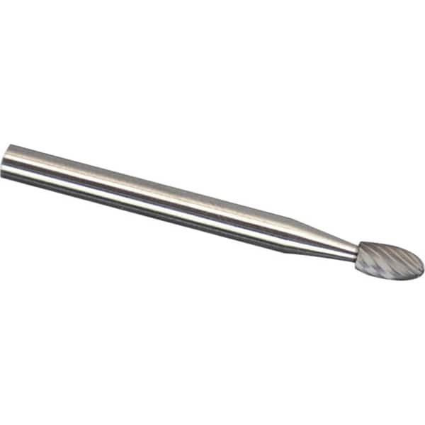 Made in USA - 3mm Cut Diam, 0.1181" Shank Diam, Oval Head Chipbreaker Cut Burr - Carbide, 5.5mm LOC, 38mm OAL - Americas Industrial Supply
