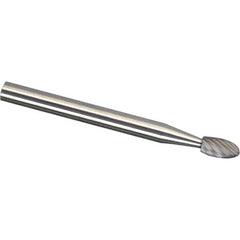Made in USA - 3mm Cut Diam, 0.1181" Shank Diam, Oval Head Chipbreaker Cut Burr - Carbide, 5.5mm LOC, 38mm OAL - Americas Industrial Supply