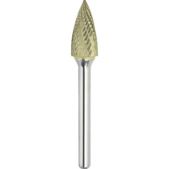 Made in USA - 3/8" Cut Diam, 1/4" Shank Diam, Tree Head Double Cut Burr - Carbide, 3/4" LOC, 2-1/2" OAL - Americas Industrial Supply