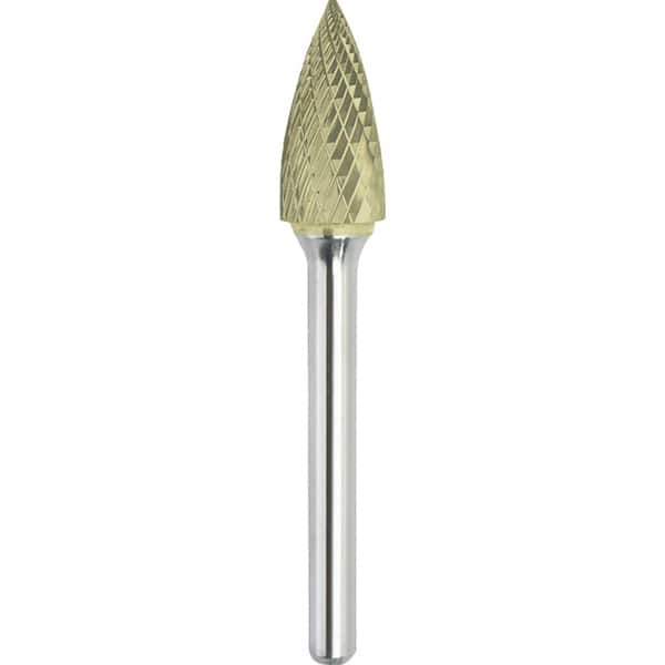 Made in USA - 1/2" Cut Diam, 1/4" Shank Diam, Tree Head Double Cut Burr - Carbide, 1" LOC, 2-3/4" OAL - Americas Industrial Supply