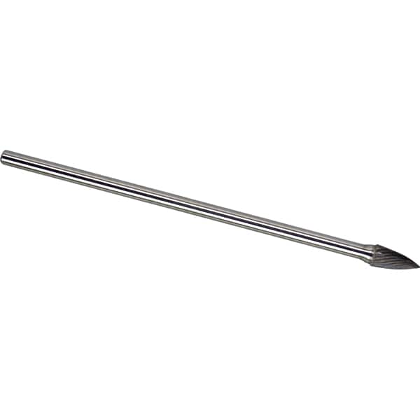 Made in USA - 1/2" Cut Diam, 1/4" Shank Diam, Tree Head Single Cut Burr - Carbide, 1" LOC, 6-3/4" OAL - Americas Industrial Supply