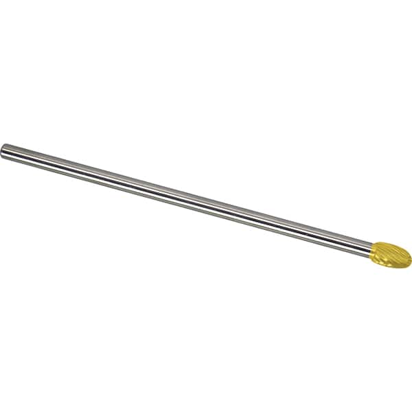Made in USA - 1/4" Cut Diam, 1/4" Shank Diam, Oval Head Single Cut Burr - Carbide, 3/8" LOC, 6" OAL - Americas Industrial Supply
