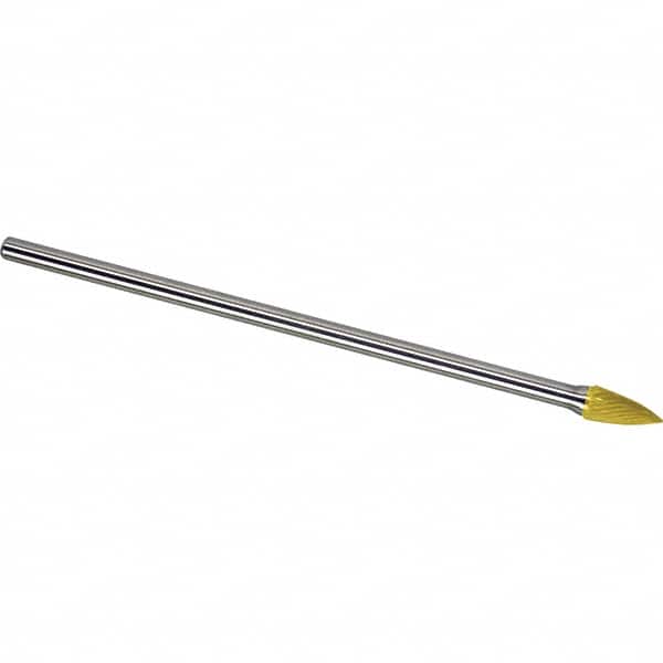 Made in USA - 1/2" Cut Diam, 1/4" Shank Diam, Tree Head Single Cut Burr - Carbide, 1" LOC, 6-3/4" OAL - Americas Industrial Supply