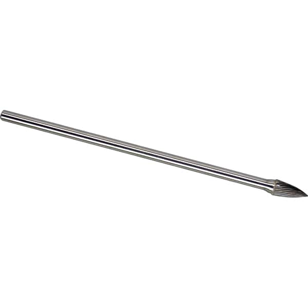 Made in USA - 1/4" Cut Diam, 1/4" Shank Diam, Tree Head Single Cut Burr - Carbide, 5/8" LOC, 6" OAL - Americas Industrial Supply