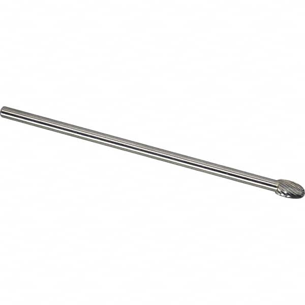 Made in USA - 1/4" Cut Diam, 1/4" Shank Diam, Oval Head Single Cut Burr - Carbide, 3/8" LOC, 6" OAL - Americas Industrial Supply