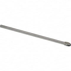 Made in USA - 1/4" Cut Diam, 1/4" Shank Diam, Oval Head Single Cut Burr - Carbide, 3/8" LOC, 6" OAL - Americas Industrial Supply