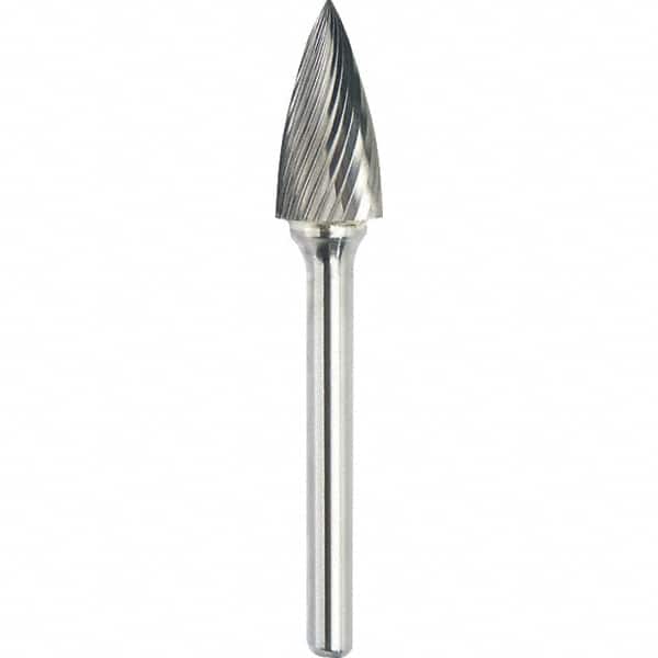Made in USA - 1/2" Cut Diam, 1/4" Shank Diam, Tree Head Single Cut Burr - Carbide, 3/4" LOC, 2-1/2" OAL - Americas Industrial Supply