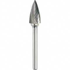 Made in USA - 3/4" Cut Diam, 1/4" Shank Diam, Tree Head Single Cut Burr - Carbide, 1" LOC, 2-3/4" OAL - Americas Industrial Supply