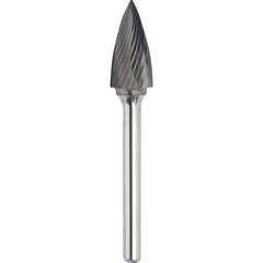 Made in USA - 9.5mm Cut Diam, 0.2362" Shank Diam, Tree Head Single Cut Burr - Carbide, 19mm LOC, 64mm OAL - Americas Industrial Supply