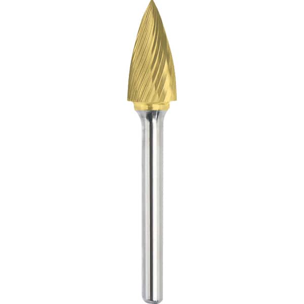 Made in USA - 5/8" Cut Diam, 1/4" Shank Diam, Tree Head Single Cut Burr - Carbide, 1" LOC, 2-3/4" OAL - Americas Industrial Supply