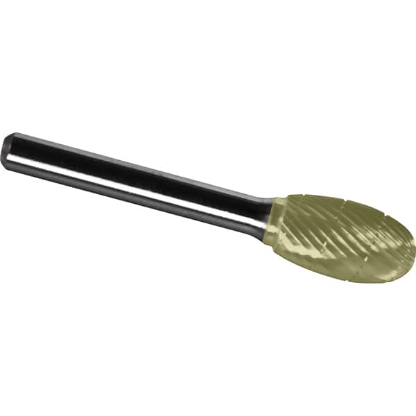 Made in USA - 1/2" Cut Diam, 1/4" Shank Diam, Oval Head Chipbreaker Cut Burr - Carbide, 7/8" LOC, 2-5/8" OAL - Americas Industrial Supply