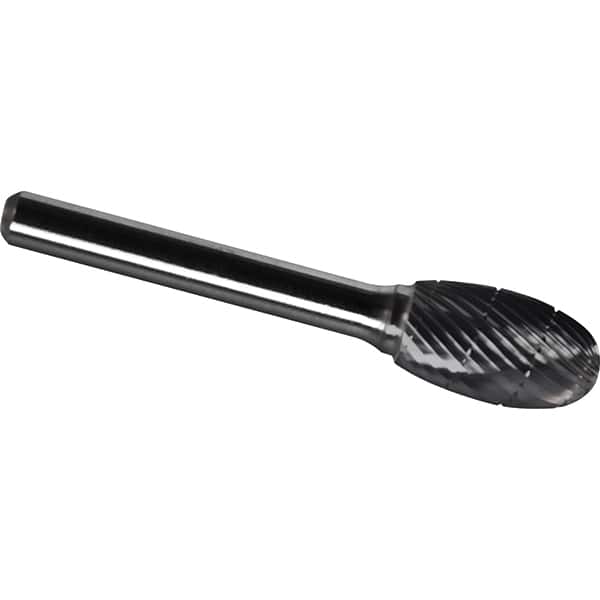 Made in USA - 1/2" Cut Diam, 1/4" Shank Diam, Oval Head Chipbreaker Cut Burr - Carbide, 7/8" LOC, 2-5/8" OAL - Americas Industrial Supply