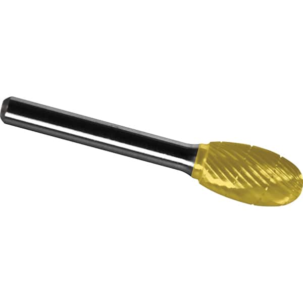 Made in USA - 5/8" Cut Diam, 1/4" Shank Diam, Oval Head Chipbreaker Cut Burr - Carbide, 1" LOC, 2-3/4" OAL - Americas Industrial Supply