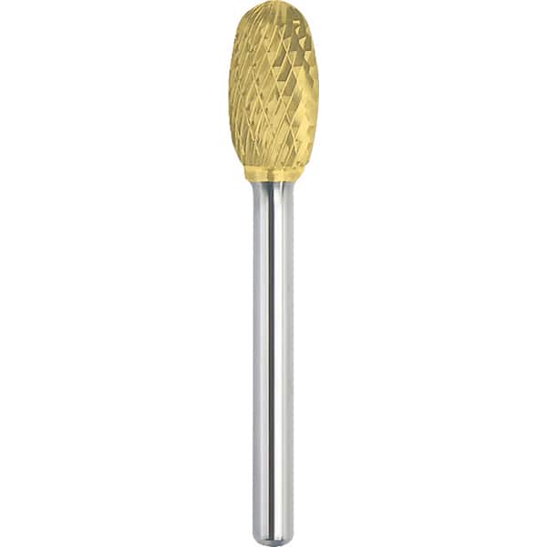 Made in USA - 3/8" Cut Diam, 1/4" Shank Diam, Oval Head Double Cut Burr - Carbide, 5/8" LOC, 2-3/8" OAL - Americas Industrial Supply