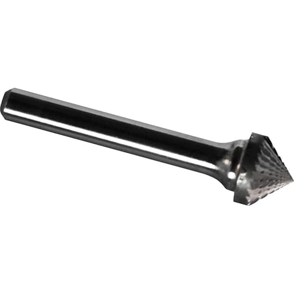 Made in USA - 3/8" Cut Diam, 1/4" Shank Diam, Cone Head Diamond Cut Burr - Carbide, 3/16" LOC, 1-15/16" OAL - Americas Industrial Supply