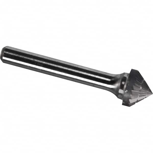 Made in USA - 1/2" Cut Diam, 0.2362" Shank Diam, Cone Head Chipbreaker Cut Burr - Carbide, 6.3mm LOC, 51.3mm OAL - Americas Industrial Supply