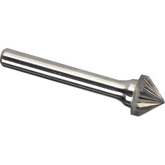 Made in USA - 1" Cut Diam, 1/4" Shank Diam, Cone Head Single Cut Burr - Carbide, 1/2" LOC, 2-1/4" OAL - Americas Industrial Supply