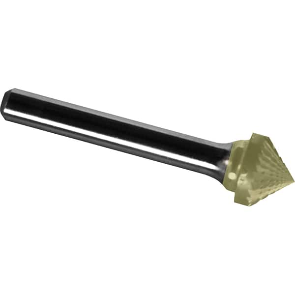 Made in USA - 1/4" Cut Diam, 1/4" Shank Diam, Cone Head Diamond Cut Burr - Carbide, 1/8" LOC, 2" OAL - Americas Industrial Supply
