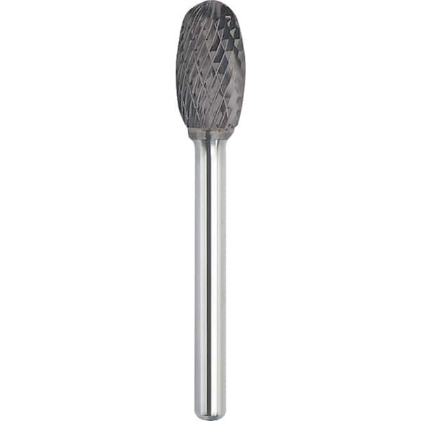 Made in USA - 3/8" Cut Diam, 1/4" Shank Diam, Oval Head Double Cut Burr - Carbide, 5/8" LOC, 2-3/8" OAL - Americas Industrial Supply