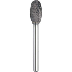 Made in USA - 3/8" Cut Diam, 1/4" Shank Diam, Oval Head Double Cut Burr - Carbide, 5/8" LOC, 2-3/8" OAL - Americas Industrial Supply