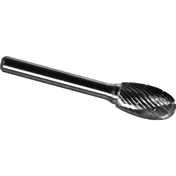 Made in USA - 3/4" Cut Diam, 1/4" Shank Diam, Oval Head Chipbreaker Cut Burr - Carbide, 1" LOC, 2-3/4" OAL - Americas Industrial Supply