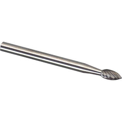 Made in USA - 3mm Cut Diam, 0.1181" Shank Diam, Tree Head Single Cut Burr - Carbide, 9.5mm LOC, 38mm OAL - Americas Industrial Supply