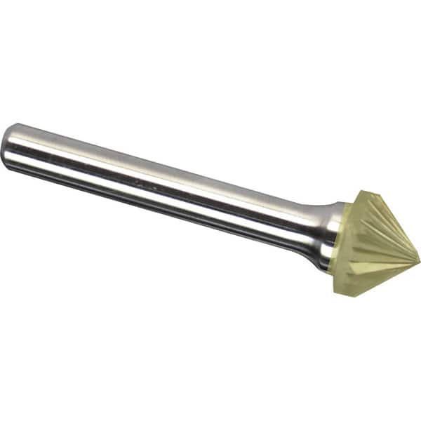 Made in USA - 1" Cut Diam, 1/4" Shank Diam, Cone Head Single Cut Burr - Carbide, 1/2" LOC, 2-1/4" OAL - Americas Industrial Supply