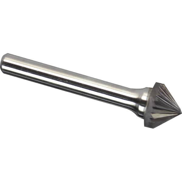Made in USA - 1/2" Cut Diam, 0.2362" Shank Diam, Cone Head Single Cut Burr - Carbide, 6.3mm LOC, 51.3mm OAL - Americas Industrial Supply