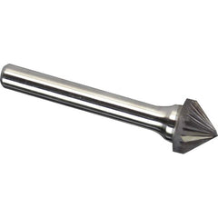 Made in USA - 5/16" Cut Diam, 1/4" Shank Diam, Cone Head Single Cut Burr - Carbide, 3/16" LOC, 1-15/16" OAL - Americas Industrial Supply