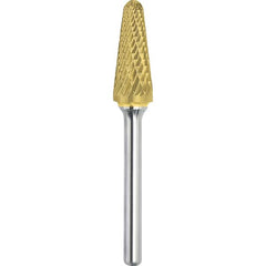 Made in USA - 3/8" Cut Diam, 1/4" Shank Diam, Cone Head Double Cut Burr - Carbide, 1-1/16" LOC, 2-13/16" OAL - Americas Industrial Supply